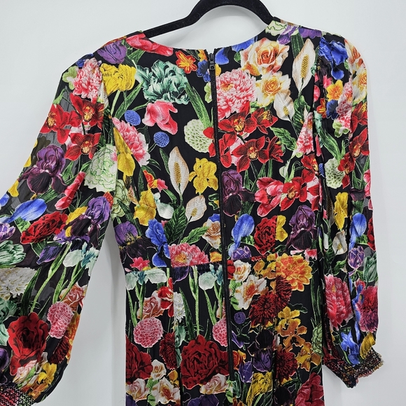Alice + Olivia Floral Maxi Dress Size 8 | Silk Blend Plunge Gown Puff Sleeves - Picture 9 of 11